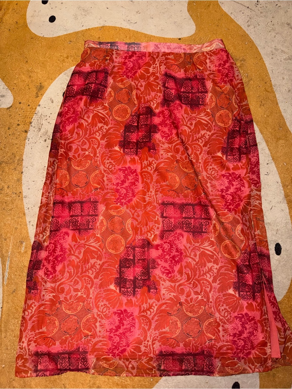 Studio C Mesh Overlay Tropical Maxi Skirt